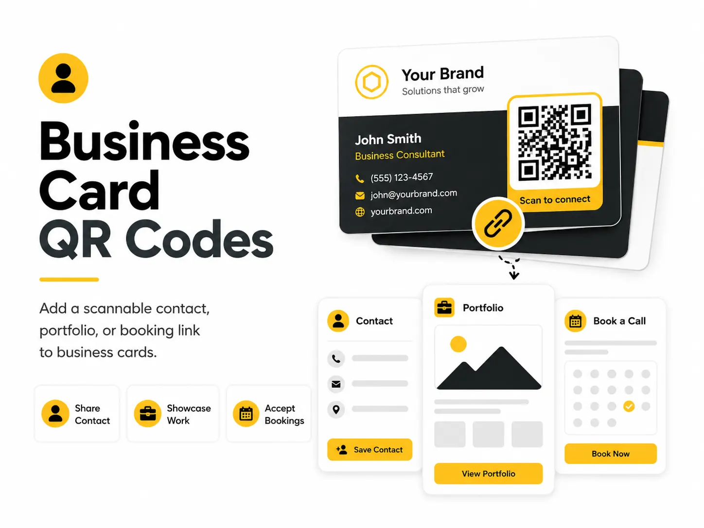Business card with QR code linking to contact details