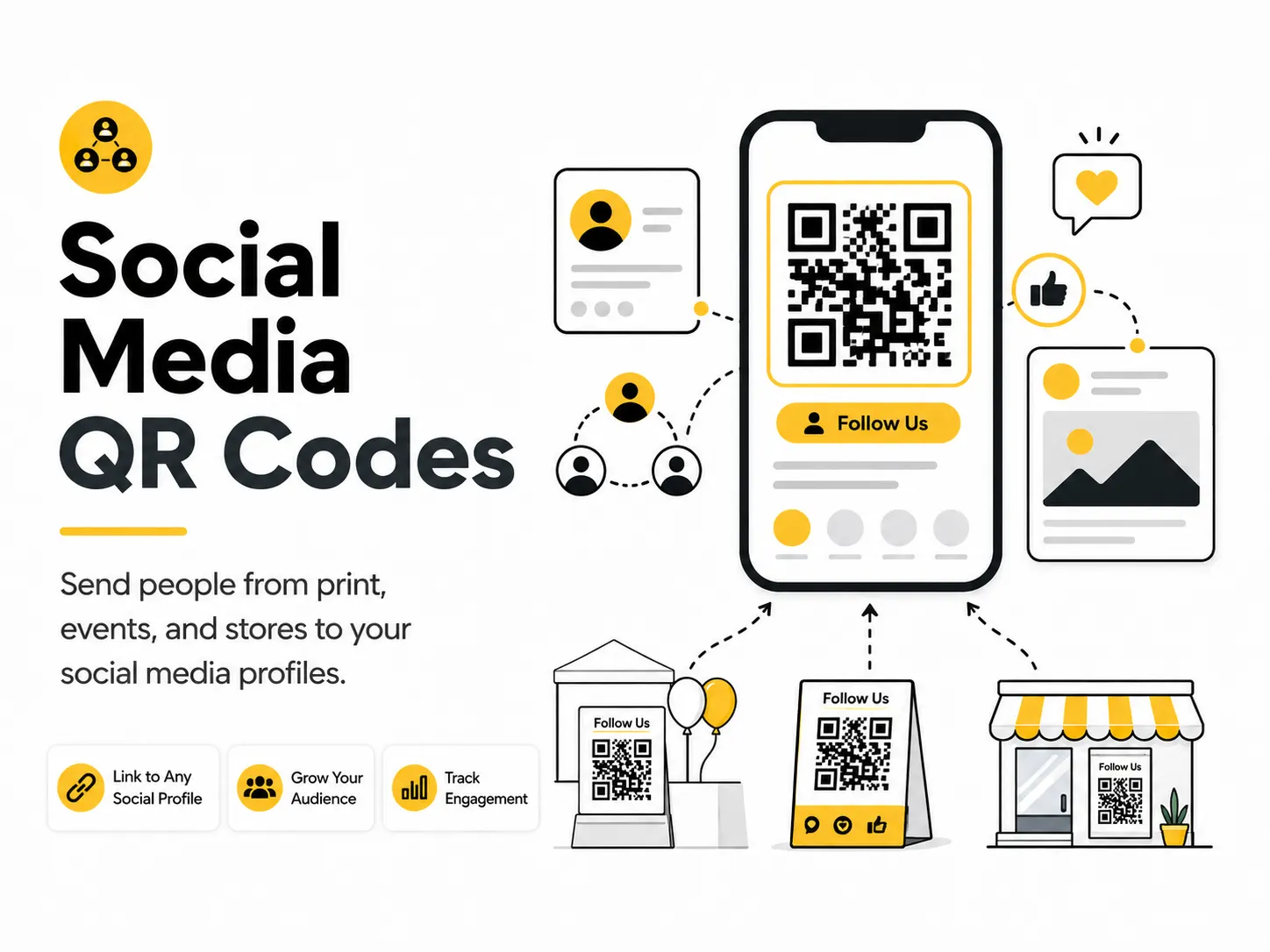 Social media QR code linking offline visitors to online profiles